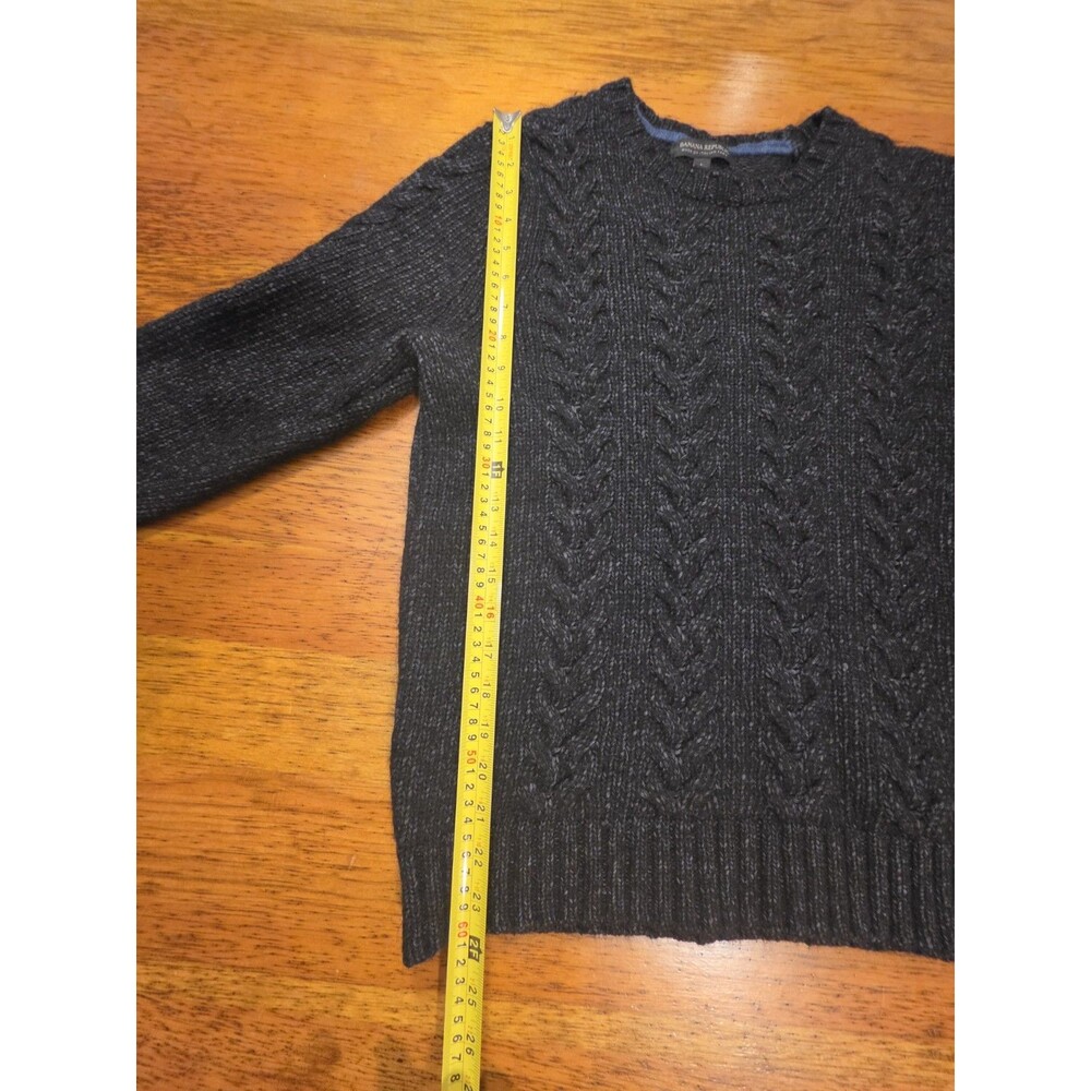 Banana Republic Mens L TD Modern Cable Knit Sweater Charcoal Moonless Night EUC - Picture 6 of 9